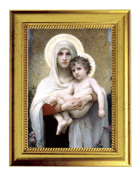 Madonna of the Roses Print by Bouguereau 5x7 Print in Gold-Leaf Frame - Full Color