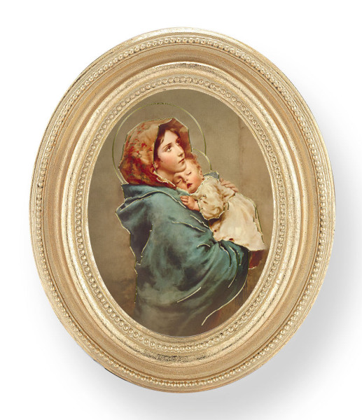 Madonna of the Street Small 4.5 Inch Oval Framed Print - Gold