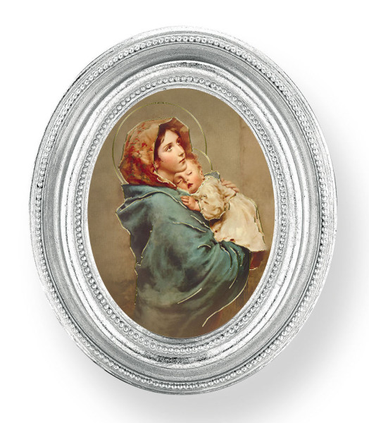 Madonna of the Street Small 4.5 Inch Oval Framed Print - Silver