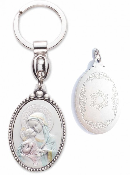 Madonna and Child Sterling Silver Keyring - Sterling Silver