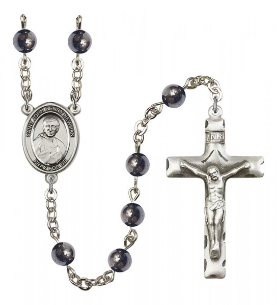 Men's Saint John Henry Newman Silver Plated Rosary - Gray