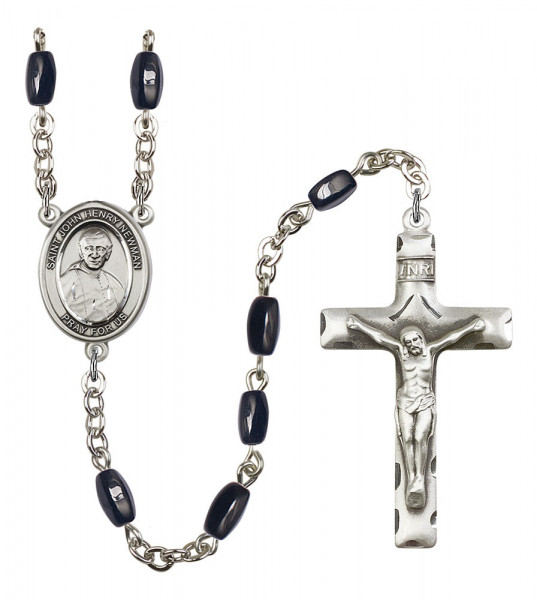 Men's Saint John Henry Newman Silver Plated Rosary - Black | Silver