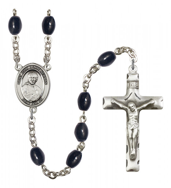 Men's Saint John Henry Newman Silver Plated Rosary - Black Oval