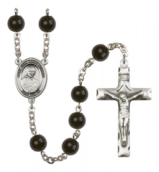 Men's Saint John Henry Newman Silver Plated Rosary - Black
