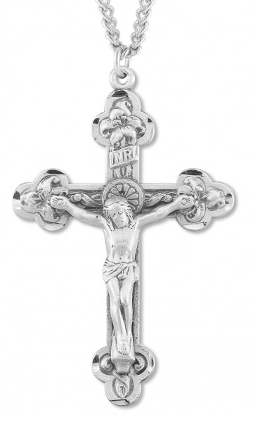 Men's Budded Floral Edge Crucifix Pendant - Sterling Silver