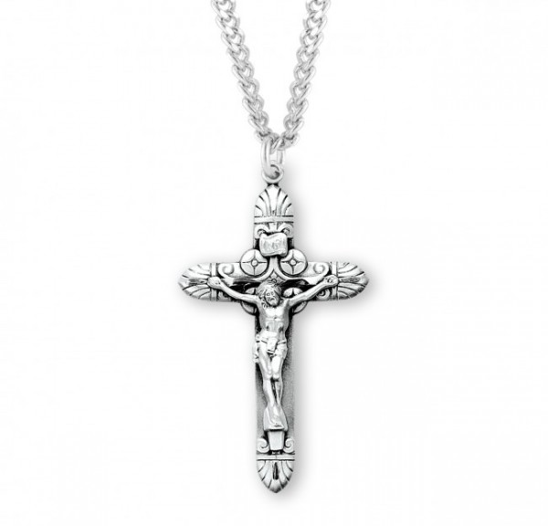 Men's Crucifix Necklace with Art Deco Details - Sterling Silver