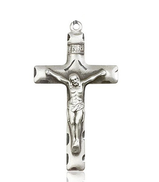 Men's Crucifix Pendant Shadowed Corpus - Sterling Silver - Pendant Only