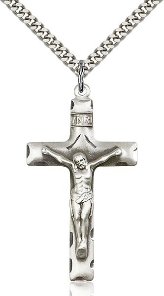 Men's Crucifix Pendant Shadowed Corpus - Sterling Silver
