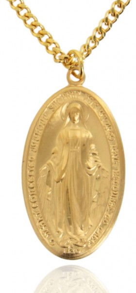 Men's Deluxe Oval Miraculous Medal - Gold Plated