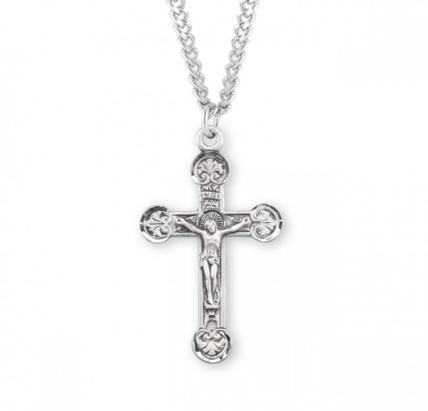 Men's Detailed Floret Tip Crucifix Necklace - Sterling Silver