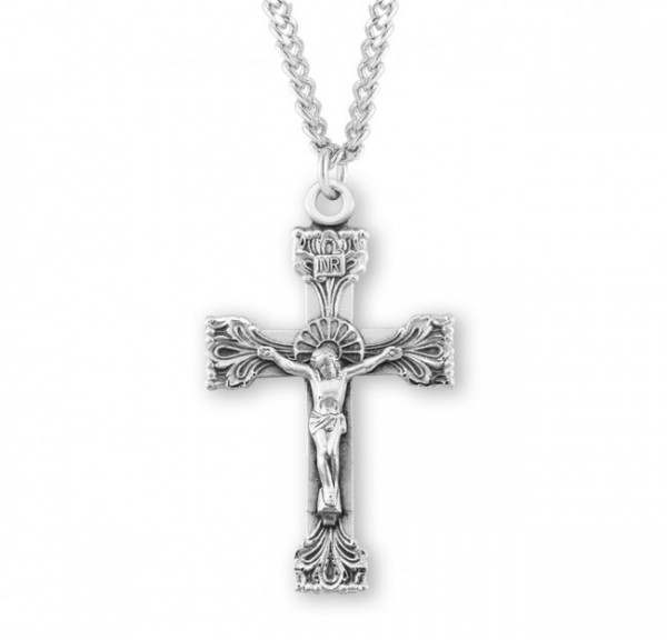 Men's Extended Blade Leaf Crucifix Necklace - Sterling Silver