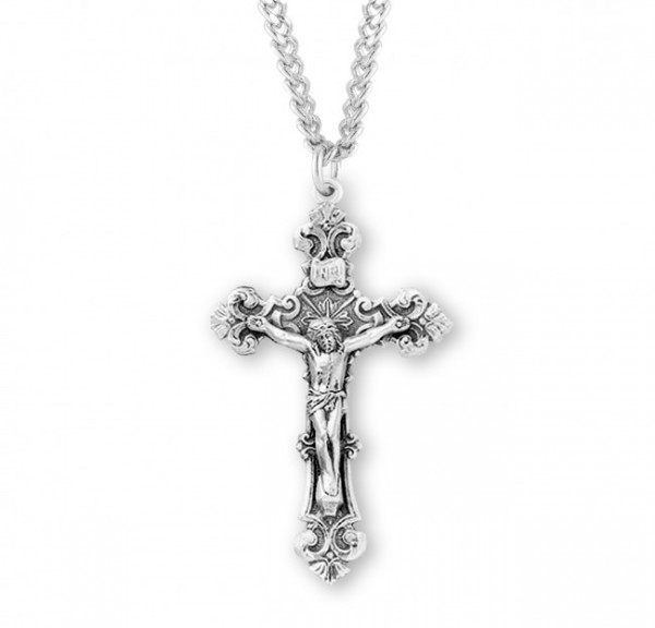 Men's Fancy Filigree Scroll Crucifix Necklace - Sterling Silver