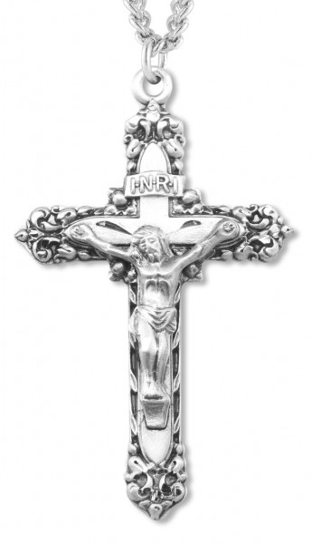 Men's Fancy Fleur de Lis Tip Crucifix Pendant - Sterling Silver