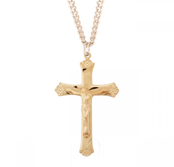 Men's Floral Tip Crucifix Pendant with 24 - Gold Plated