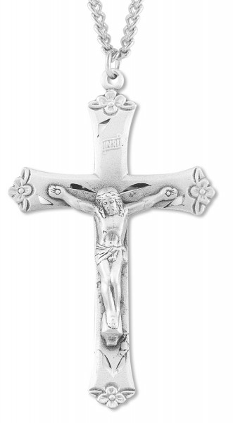 Men's Floral Tip Crucifix Pendant with 24 - Sterling Silver