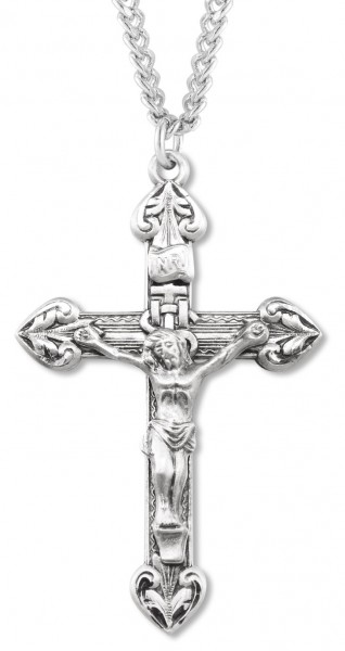 Men's Heart Tip Crucifix Lined Textured Background - Sterling Silver