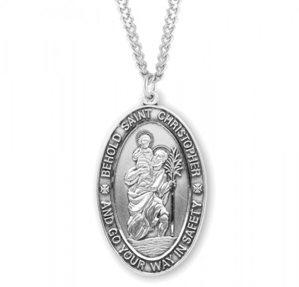 Men's Large Behold St Christopher Necklace - Sterling Silver