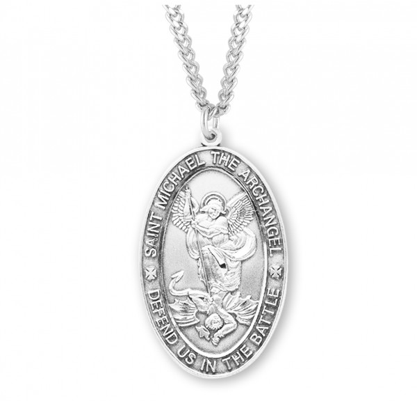 Men's Large Saint Michael Protect Us In Battle Medal - Sterling Silver