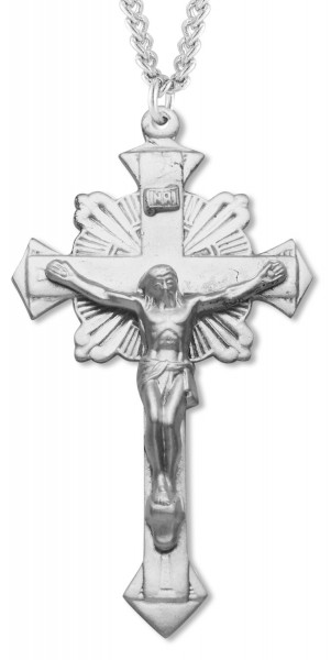 Men's Large Sunburst Crucifix Pendant - Sterling Silver