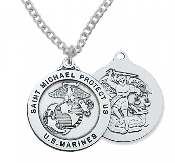 Men's Marines Saint Michael Medal Sterling Silver of Pewter - Silver