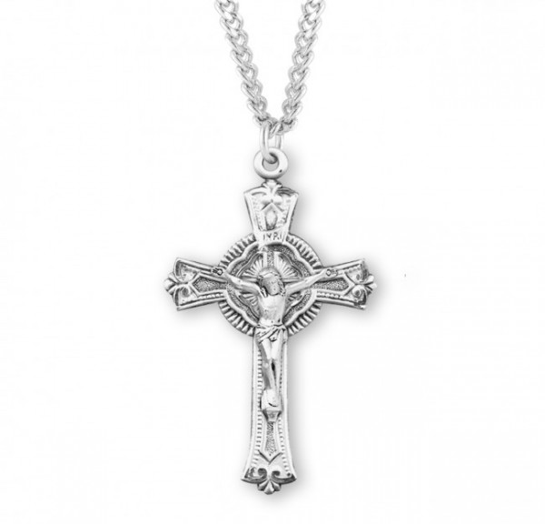 Men's Notch Ring Crucifix Necklace - Sterling Silver