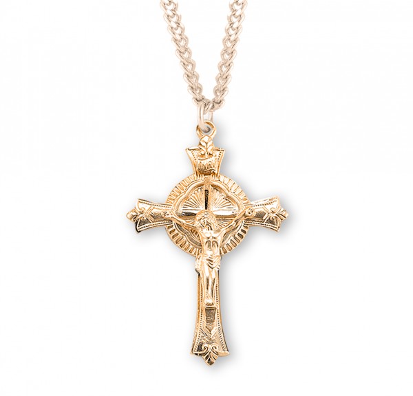 Men's Notch Ring Crucifix Necklace - Gold Plated