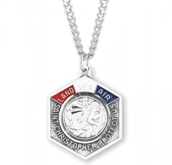 Men's Octagon LAND AIR SEA St. Christopher Necklace - Sterling Silver