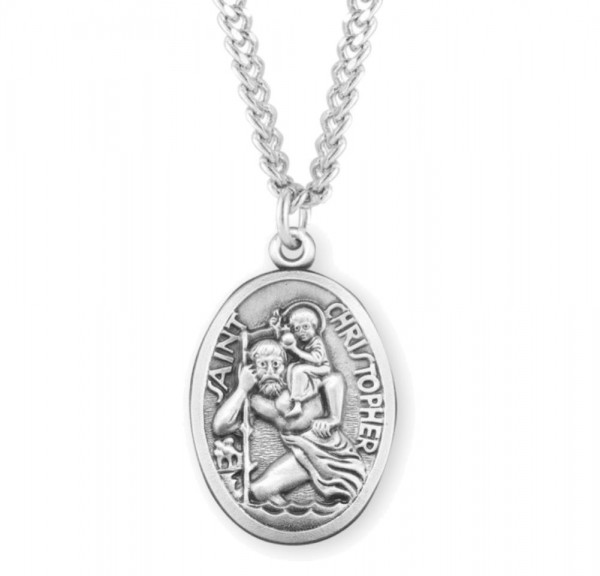 Men's Oval Saint Christopher Necklace - Sterling Silver