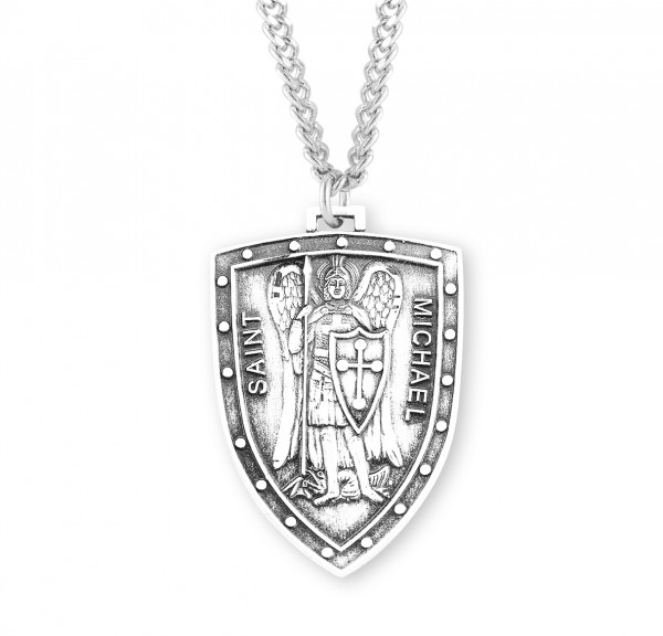 Men's Pointed Shield Saint Michael Necklace - Sterling Silver