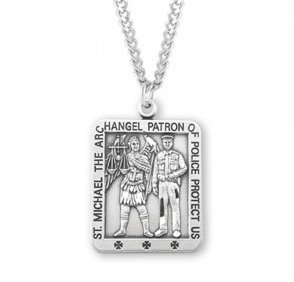 Men's Police and Saint Michael Rectangle Necklace - Sterling Silver