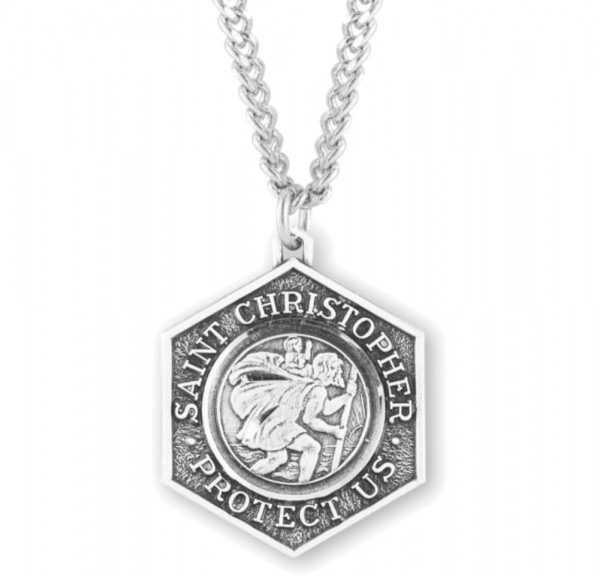 Men's Protect Me Octagon St. Christopher Necklace - Sterling Silver