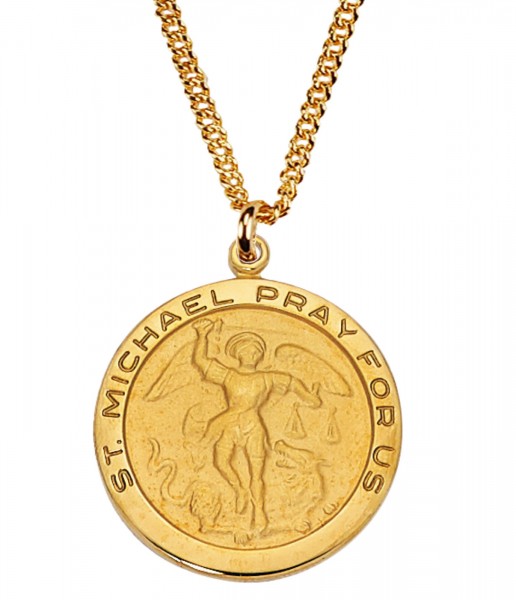 Men's Round St. Michael Medal in Sterling or Pewter - Gold Tone