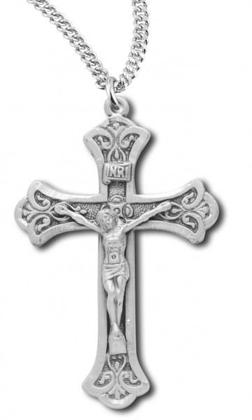 Men's Scroll Tip Crucifix Pendant - Sterling Silver