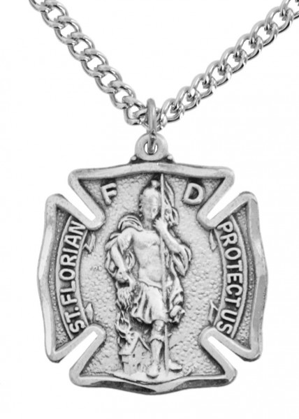 Men's Sized Sterling Silver Saint Florian Firefighter Medal - Silver