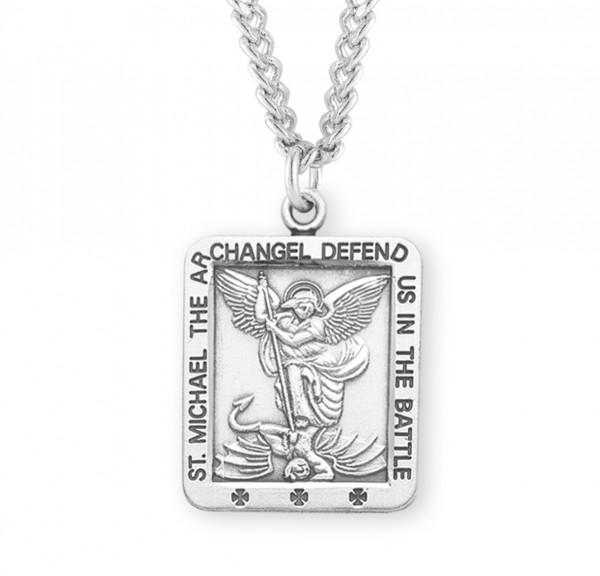 Men's Square Saint Michael Medal - Sterling Silver