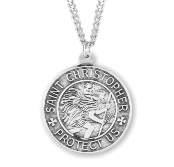 Men's Textured Border Saint Christopher Necklace - Sterling Silver