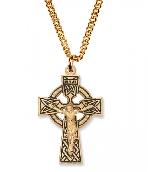Men's Traditional Celtic Crucifix Necklace - Gold Tone