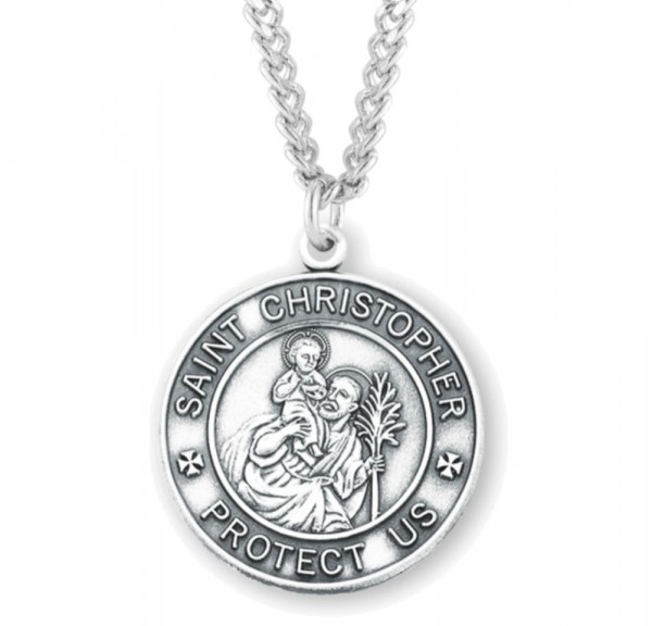 Men's Traditional Round Saint Christopher Necklace - Sterling Silver