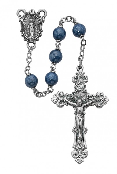 Metallic Blue Glass Rosary - Blue