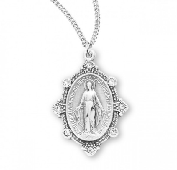 Miraculous Medal with Crystal Stones - Three Colors - Sterling Silver