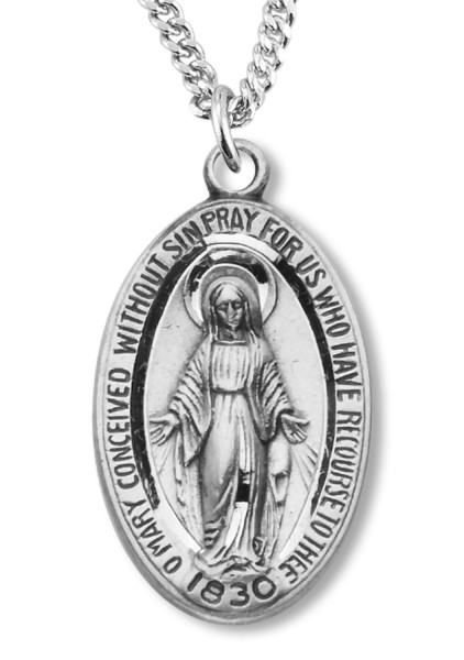 Traditional Miraculous Medal Necklace Various Sizes - Sterling Silver
