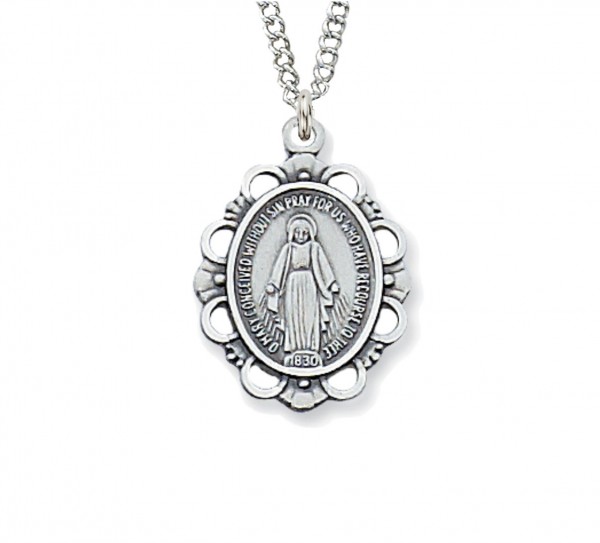 Women's Scallop Edge Miraculous Medal Four Options - Silver