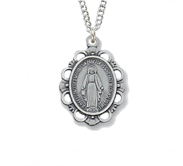 Women's Scallop Edge Miraculous Medal Four Options - Pewter