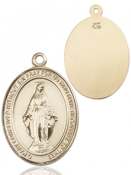 Oval Sterling Silver Miraculous Medal Necklace - 14K Solid Gold