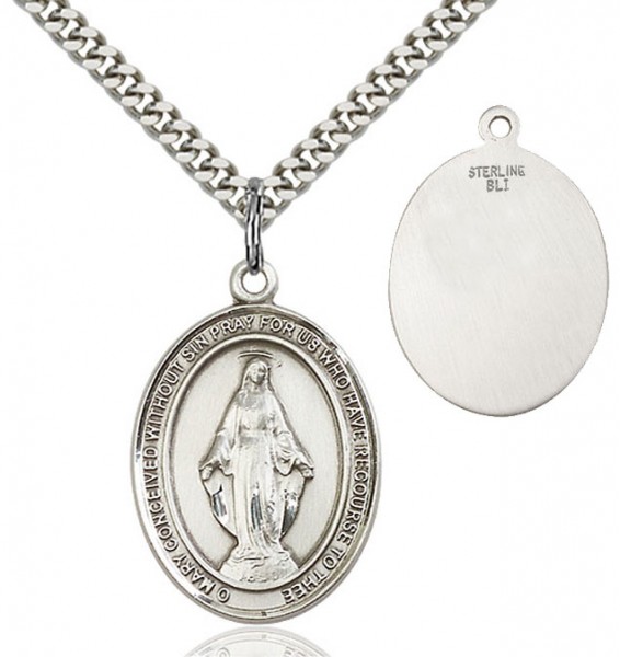 Oval Sterling Silver Miraculous Medal Necklace - Sterling Silver