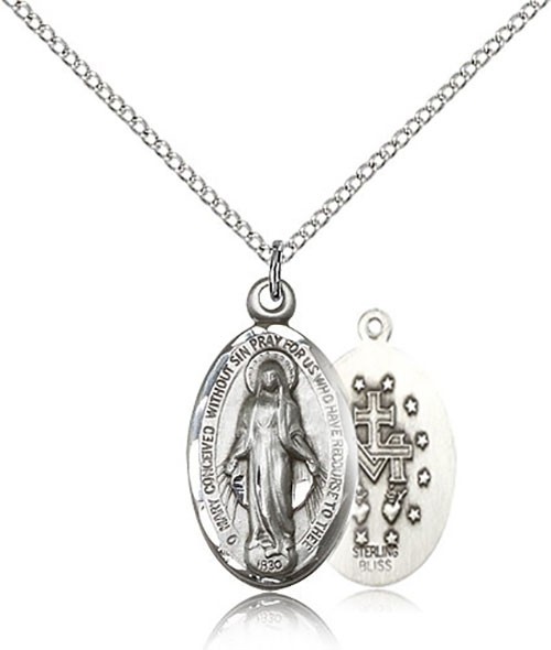 Women's Oval Elongated Miraculous Medal - Sterling Silver