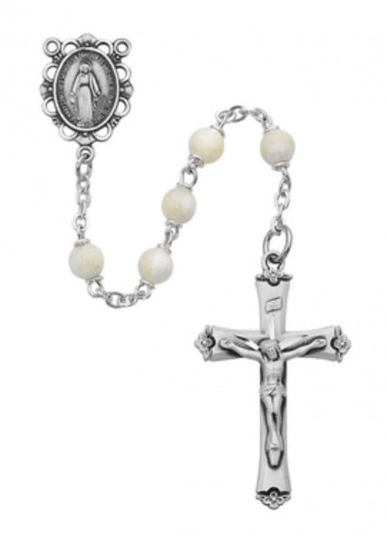 Mother of Pearl Rosary with Miraculous Center - Cream