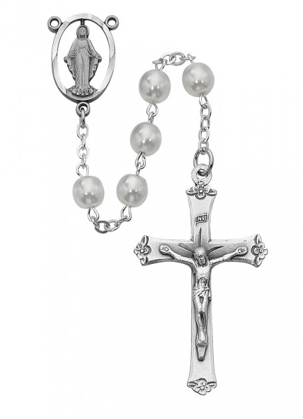 Mother of Pearl with Miraculous Rosary - White