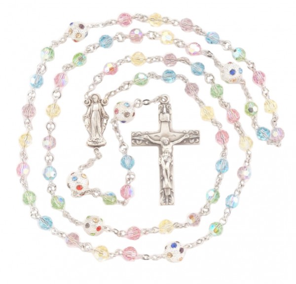 Multi Color Swarovski Crystal Rosary in Sterling Silver - Multi-Color