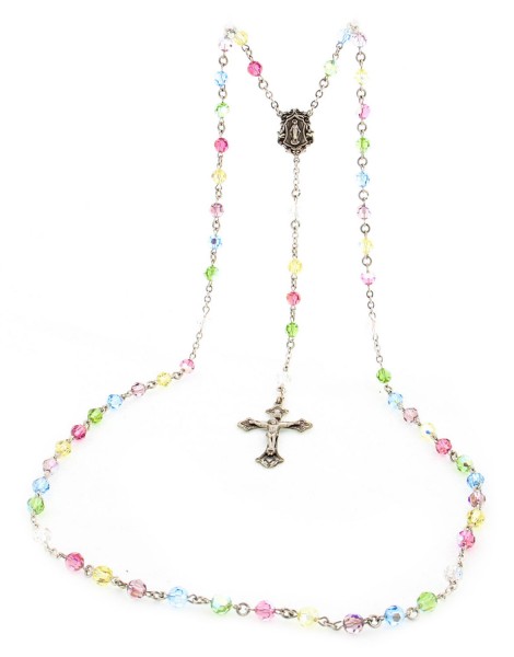 Multicolored Swarovski Rosary Miraculous Center - Multi-Color